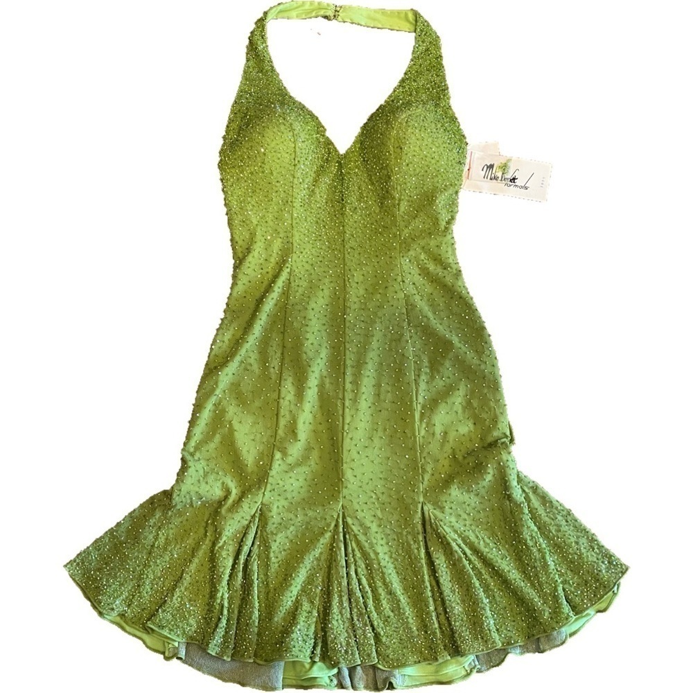 Vintage MIKE BENET Formals Beaded Dress Dark Lime Green Size 6 - NWT Retro Party